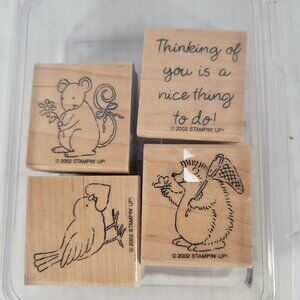 Stampin' Up! Cute Critters Set 4 Rubber Stamps Hedgehog Bird Mouse Saying 2002